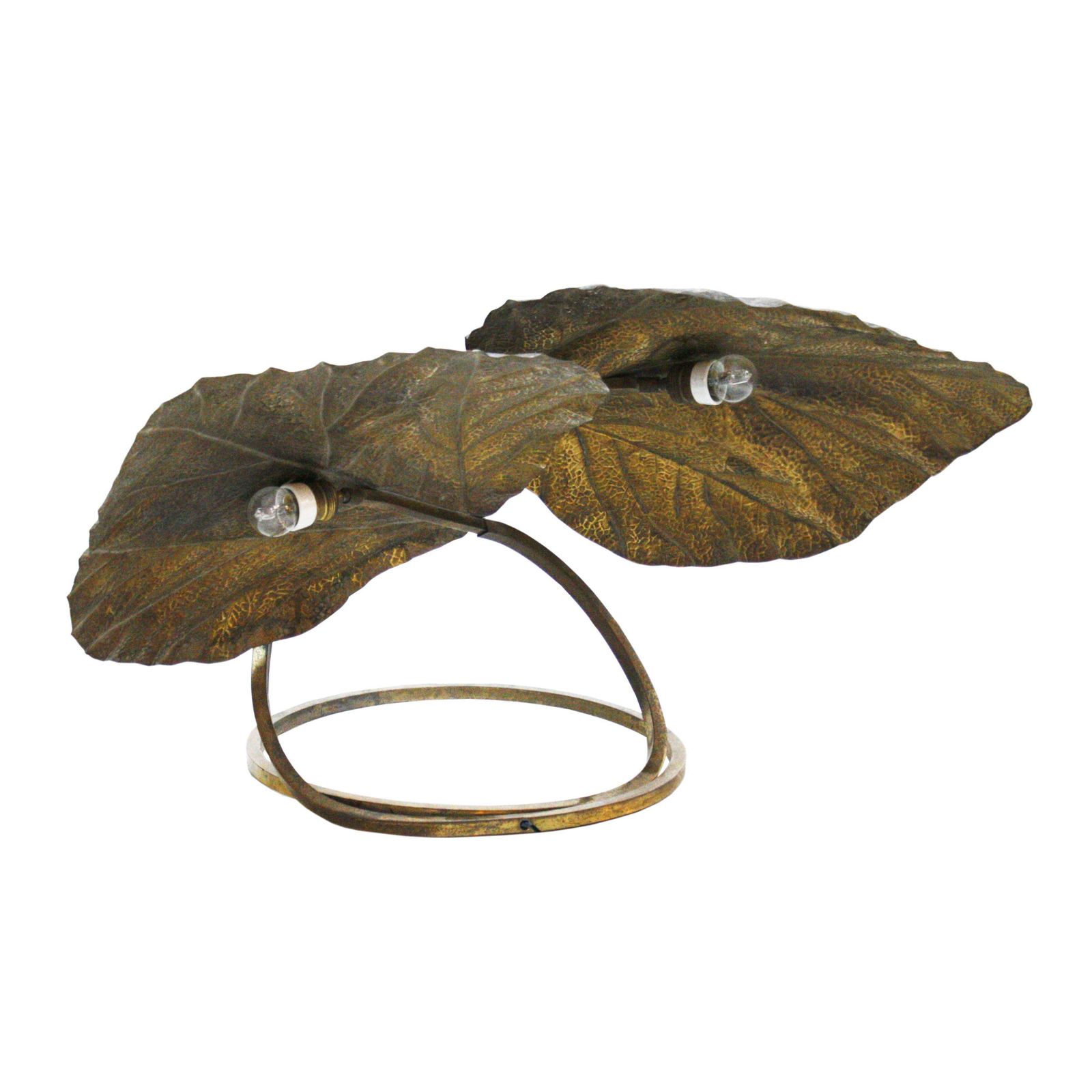 Tommaso Barbi Mid Century Modern Italian Brass Leaves Shape Table Lamp photo Lighting