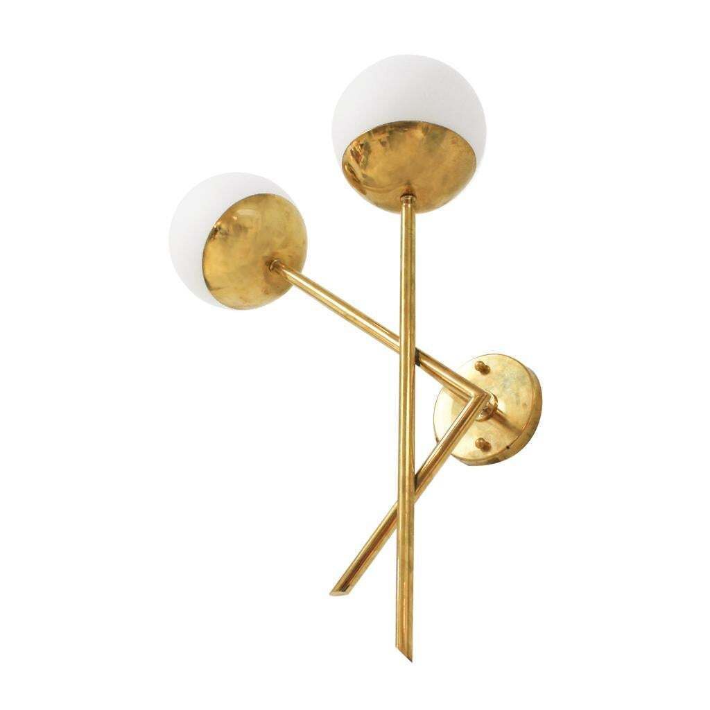 Mid Century Italian Modern Style Brass And Glass Sconces, Set Of 2 photo for sale