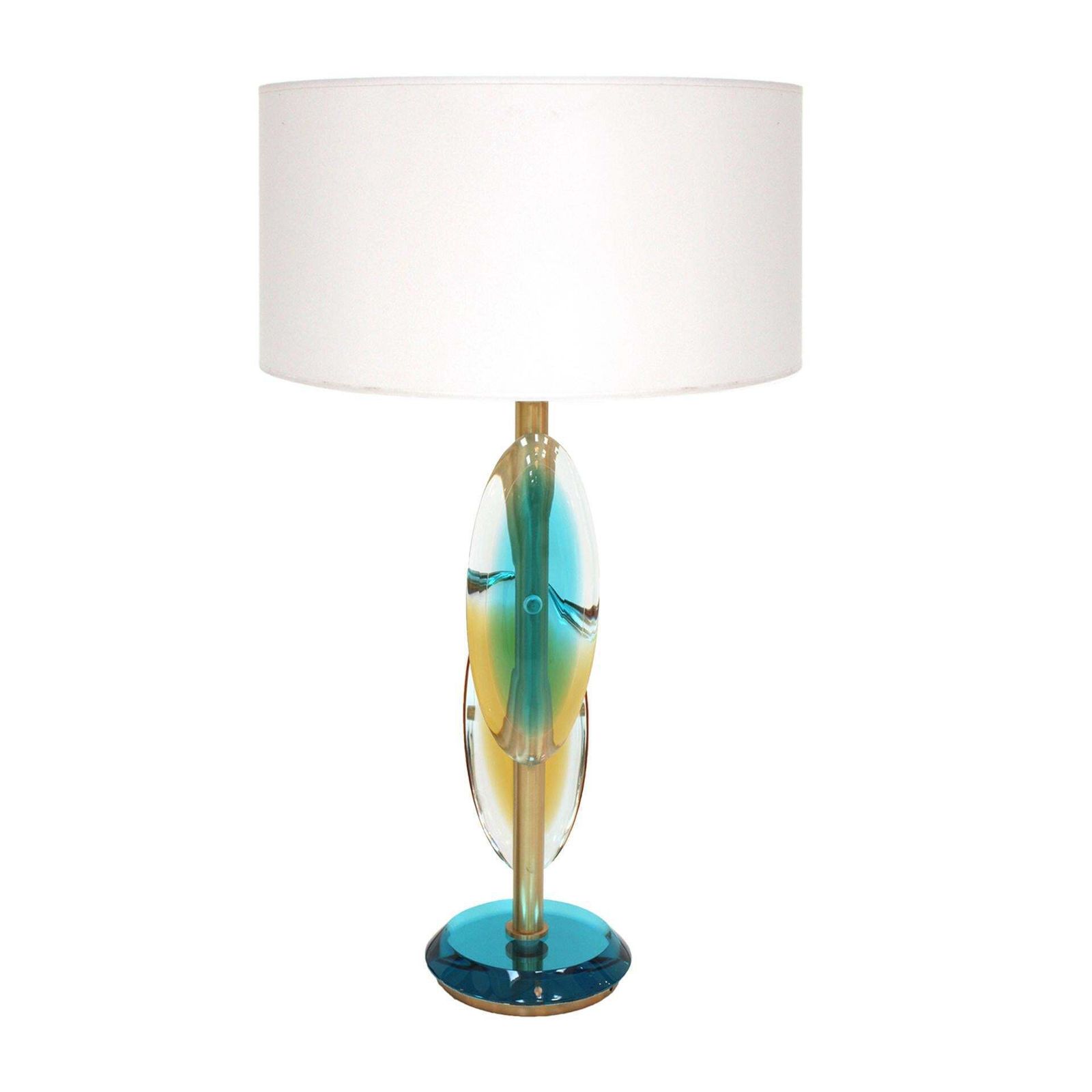 Pair Of Contemporary Murano Glass Lamps With A Brass Structure, Made In Italy photo furniture