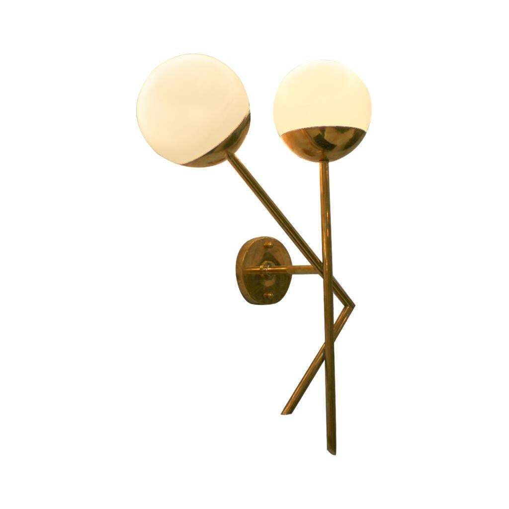 Mid Century Italian Modern Style Brass And Glass Sconces, Set Of 2 photo vintage