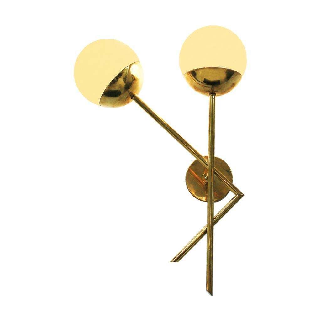 photo furniture Mid Century Italian Modern Style Brass And Glass Sconces, Set Of 2