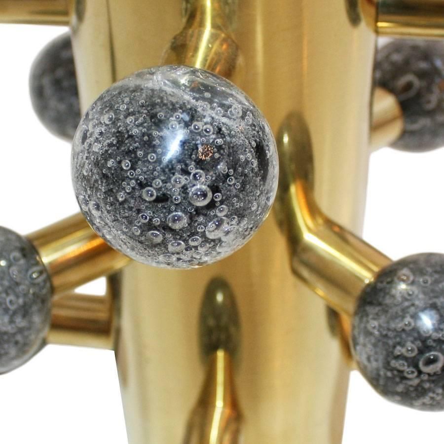 Pair Of Contemporary Brass And Grey Couloured Murano Glass Table Lamps photo for sale