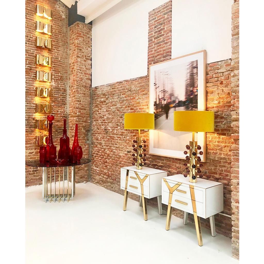 Mid Century Modern Style Pair Of Brass And Burgundy Murano Glass Table Lamps photo buy