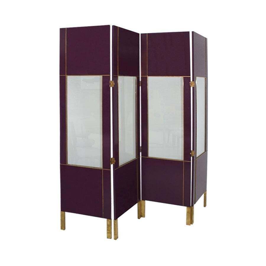 Mid Century Modern Purple Wood Gold Brass Italian Screen Divider photo furniture
