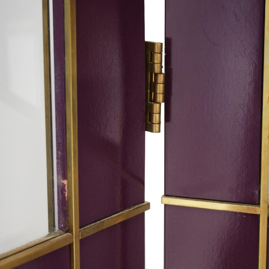 Mid Century Modern Purple Wood Gold Brass Italian Screen Divider photo 3366.0