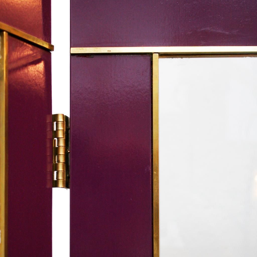 Mid Century Modern Purple Wood Gold Brass Italian Screen Divider photo buy