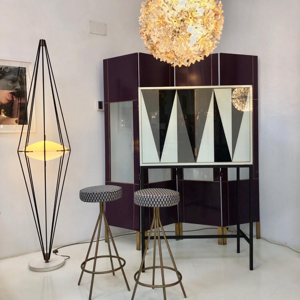 photo furniture Mid Century Modern Purple Wood Gold Brass Italian Screen Divider