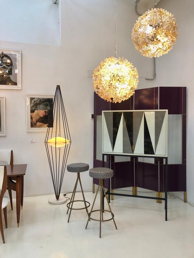 photo for sale Mid Century Modern Purple Wood Gold Brass Italian Screen Divider