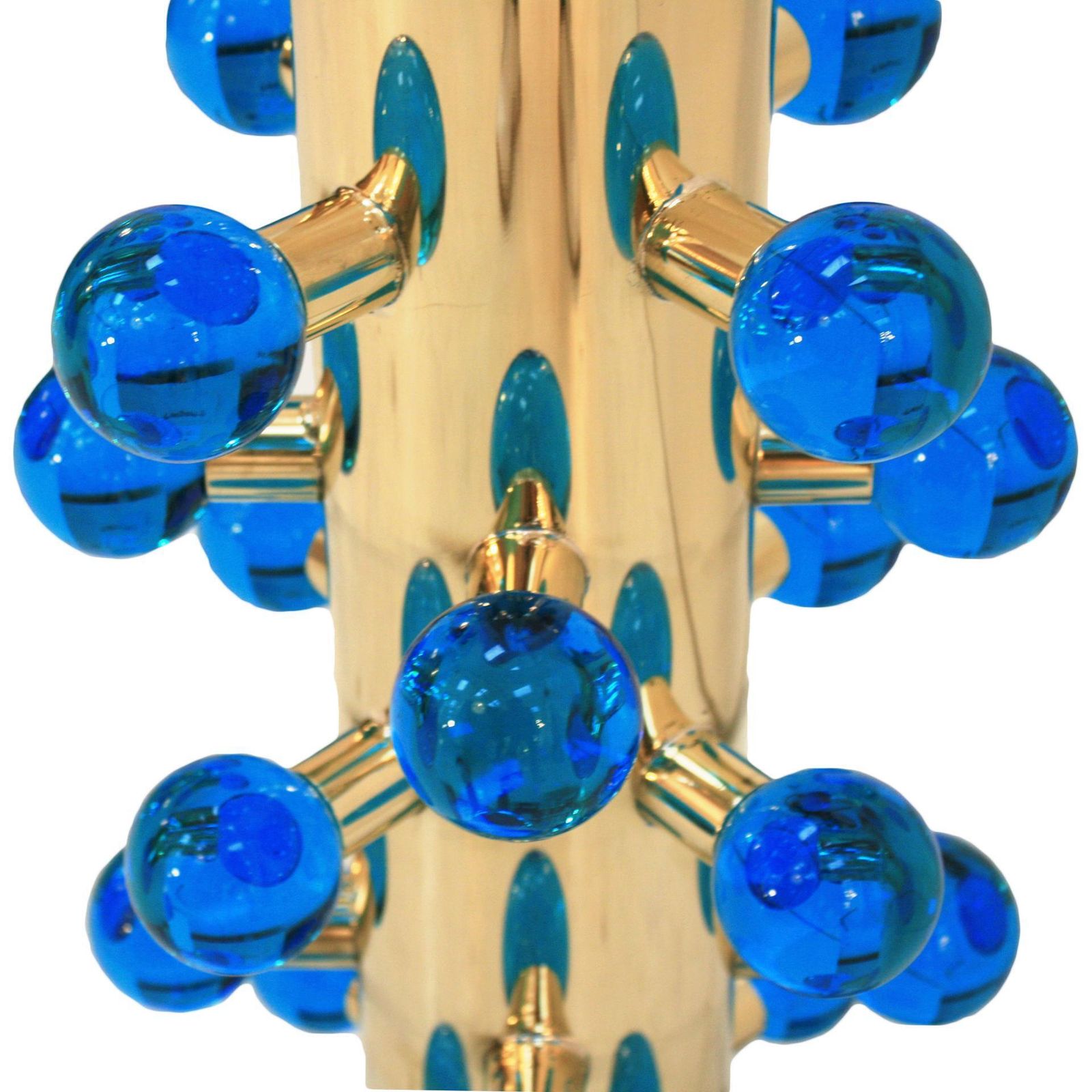 Mid Century Modern Style Pair Of Brass And Blue Murano Glass Italian Table Lamps photo Lighting