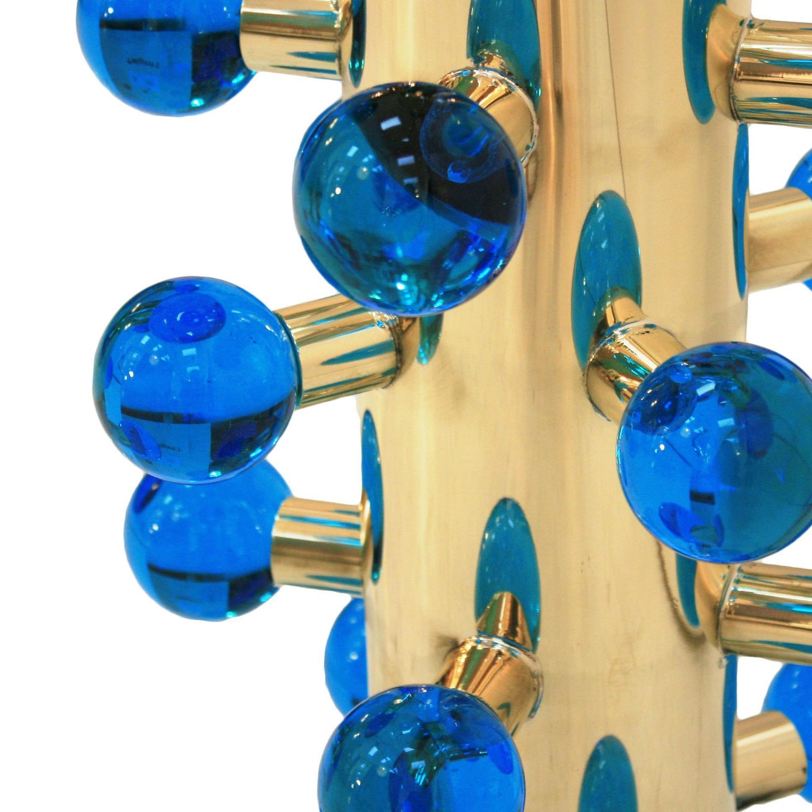 Mid Century Modern Style Pair Of Brass And Blue Murano Glass Italian Table Lamps photo 3400.0