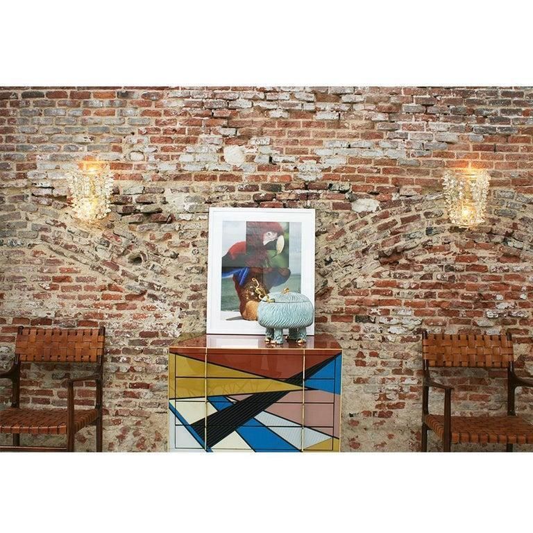 3324.0 Mid Century Modern Pair Of Rostrati Murano Glass And Brass Italian Sconces photo