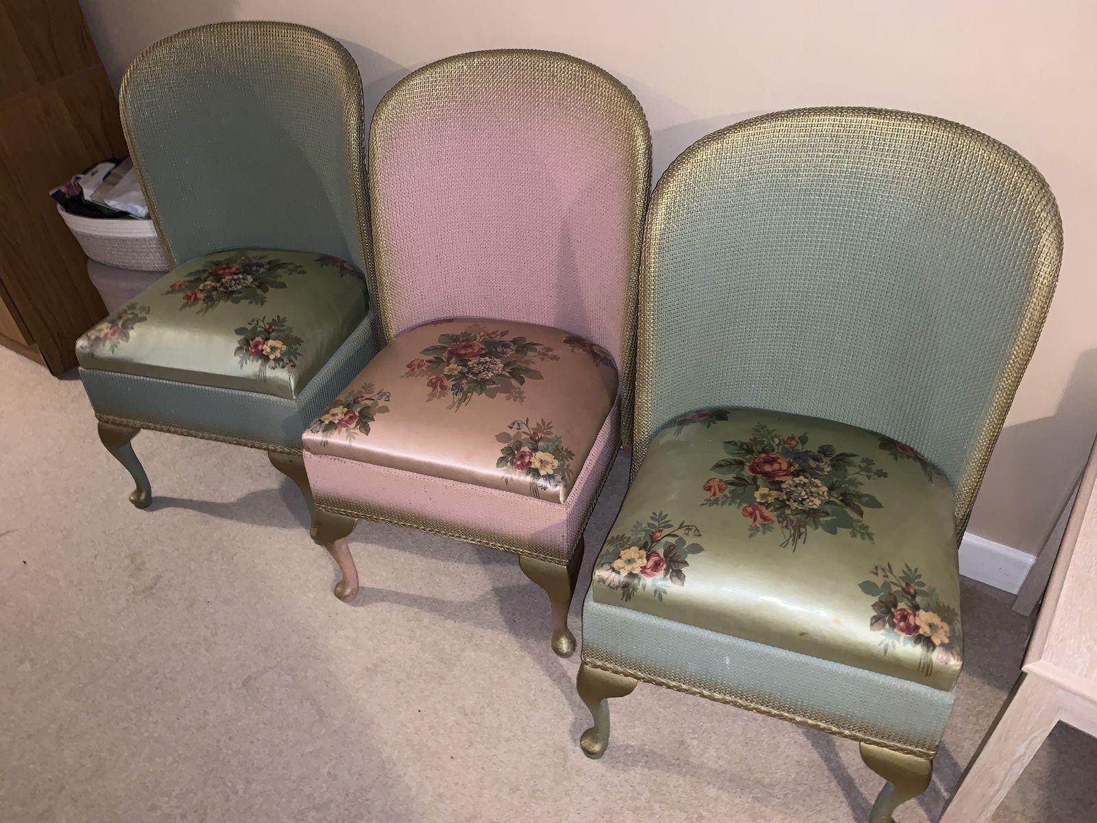 3 Vintage Mid Century Parlour Chairs With Original Upholstery And Sprung Drop In Seats photo furniture