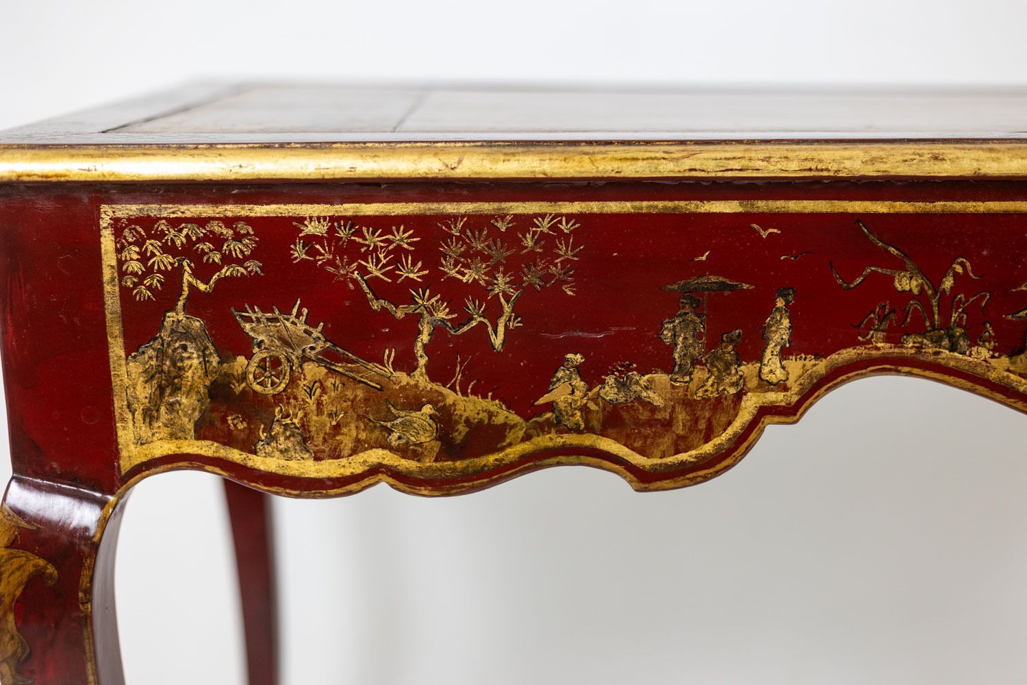 photo for sale Louis XV Style Flat Desk Decorated With Lake Scenes. Circa 1800.