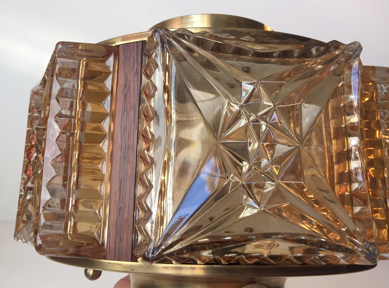 Mid Century Danish Glass, Rosewood, And Brass Pendant Lamp From Vitrika, 1960s photo 520.0