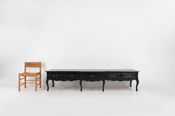 20th Century Louis XV Style Black Low Sideboard, France, 1950s photo vintage