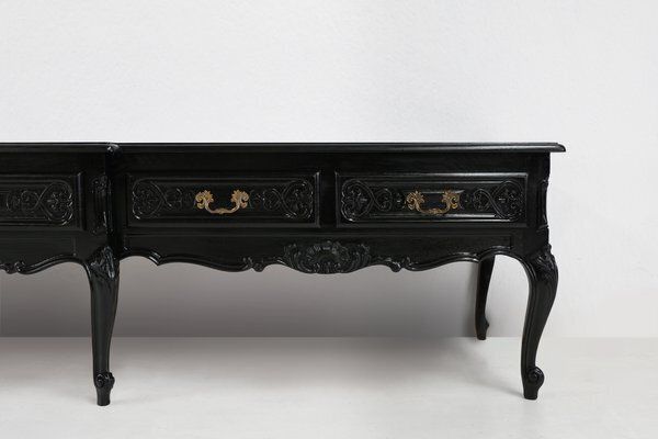 photo furniture 20th Century Louis XV Style Black Low Sideboard, France, 1950s