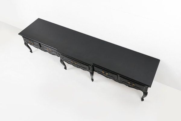 photo for sale 20th Century Louis XV Style Black Low Sideboard, France, 1950s