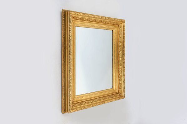 Baroque Gilt Facet Cut Wood Wall Mirror, France, 1850s photo for sale