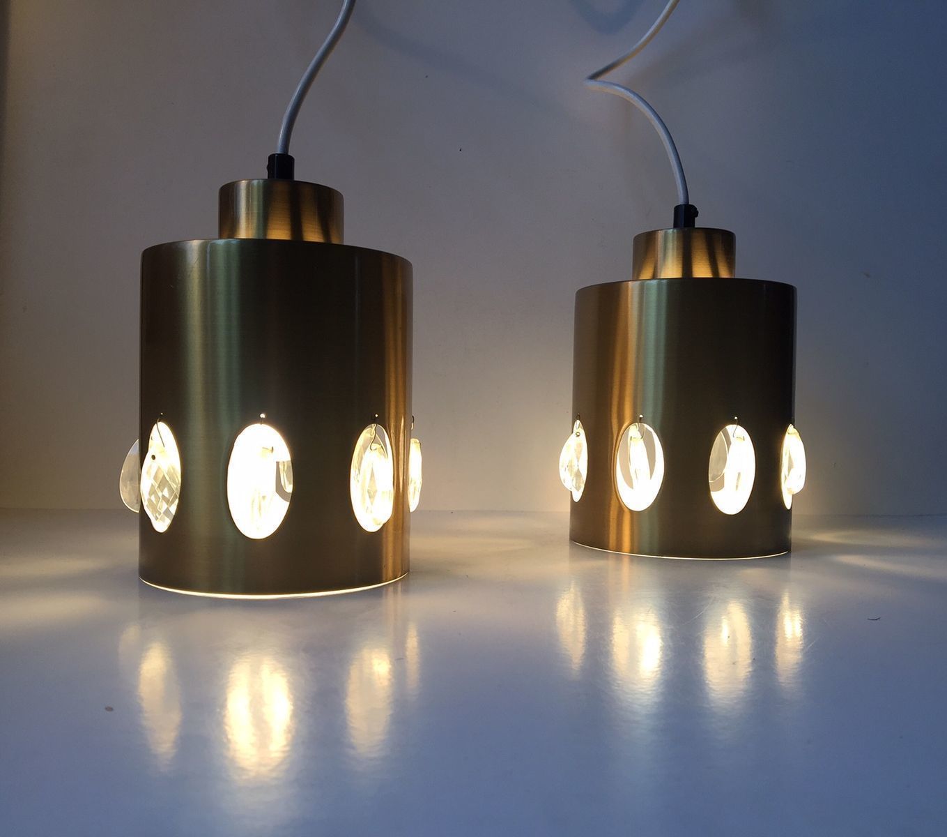 Danish Mid Century Brass And Crystal Pendant Lights From Vitrika, 1960s, Set Of 2 photo 520.0