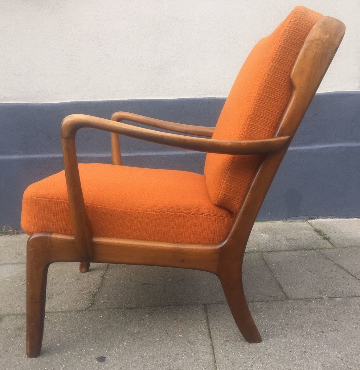 Mid Century Deense Fauteuil In Gebeitst Eiken Met Oranje Bekleding, Ole Wanscher Voor France & Daverkosen, Ca. Jaren 1950 photo Meubels