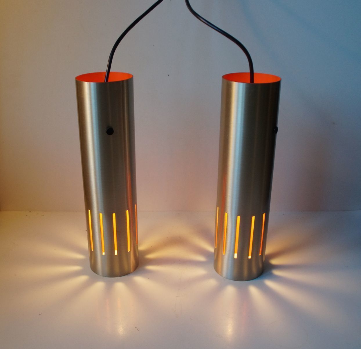 Danish Trombone Pendant Lamps By Jo Hammerborg For Fog & Morup, 1960s, Set Of 2 photo furniture