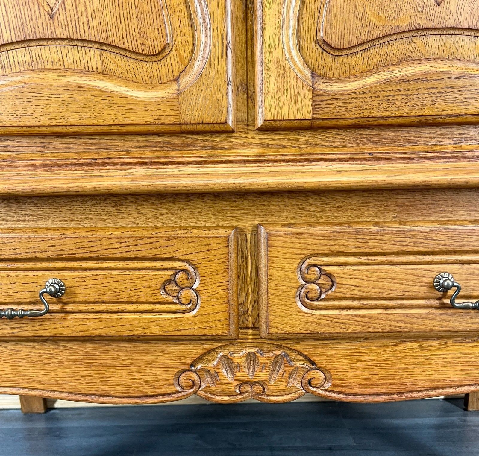 photo furniture French Style Oak Cabinet Cupboard Storage Drawers Carved Armoire Lot 3753
