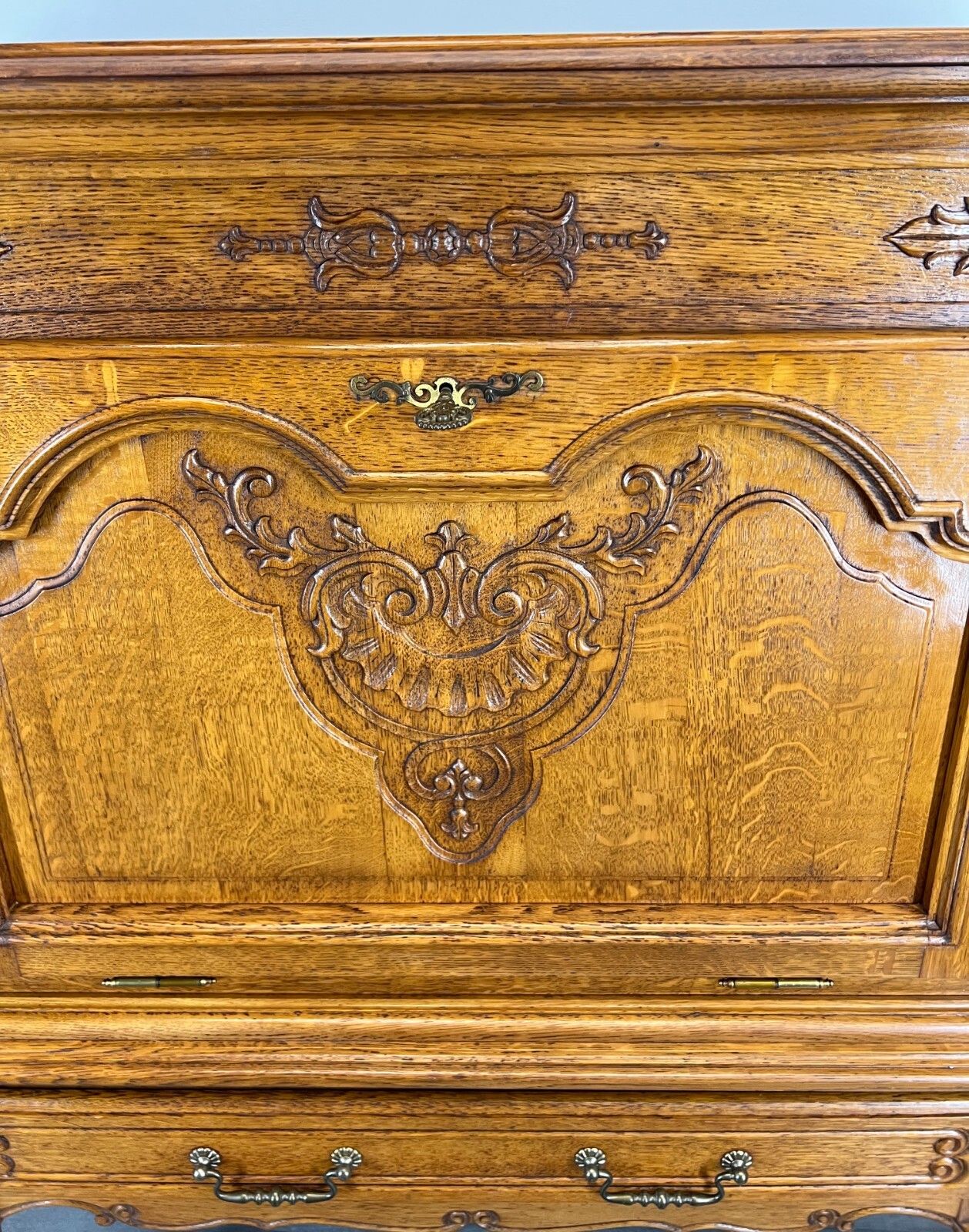 French Style Oak Cabinet Cupboard Storage Drawers Carved Armoire Lot 3757 photo Furniture