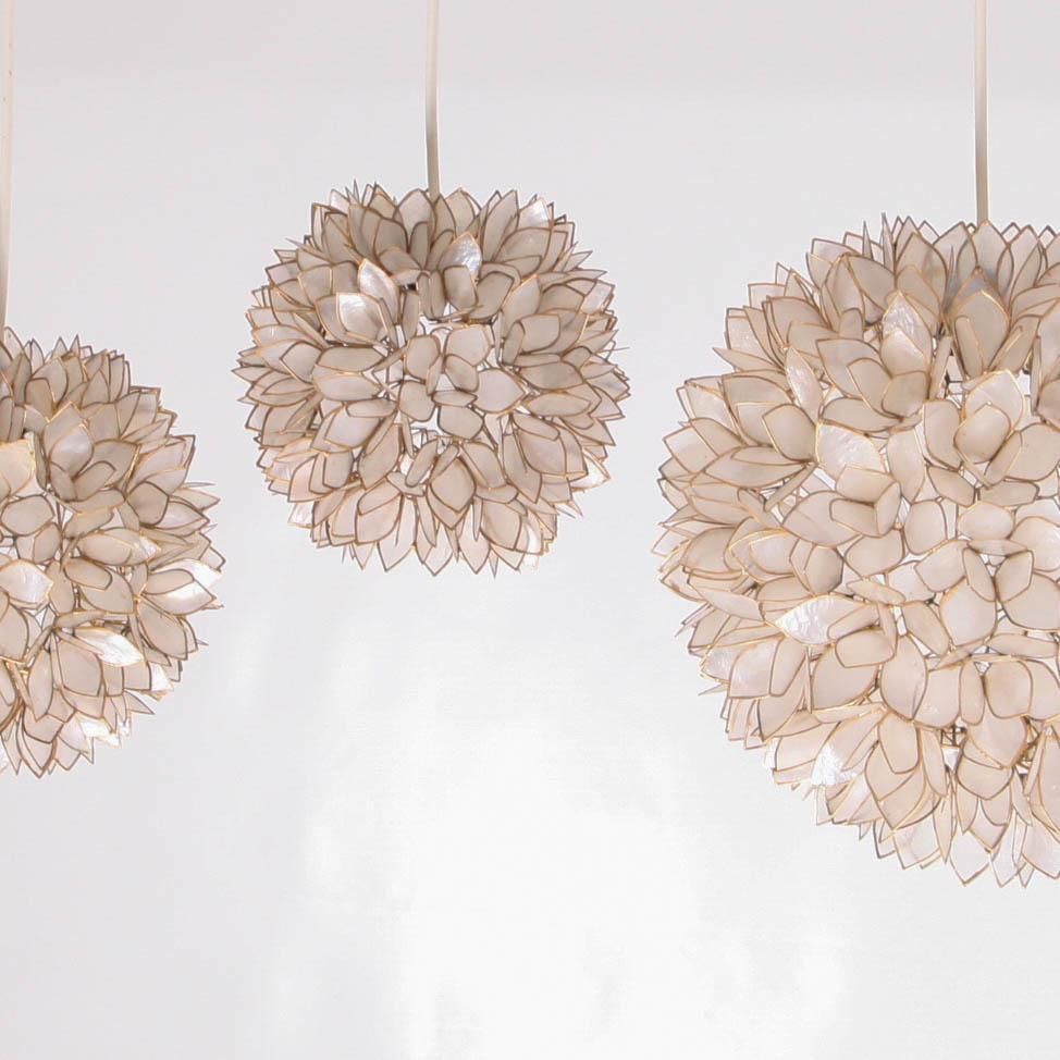 Set Of Mother Of Pearl And Gilded Metal Pendant Lights photo furniture