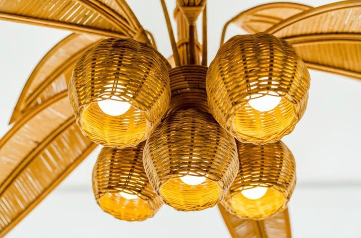 Rattan « Coconut Tree/Palm Tree » Ceiling Light photo for sale