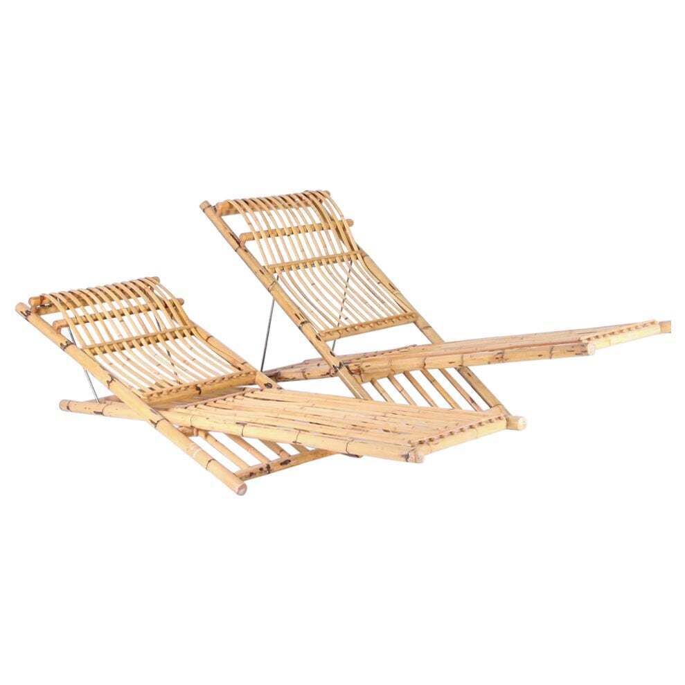 Pair Of Vintage Bamboo Loungers