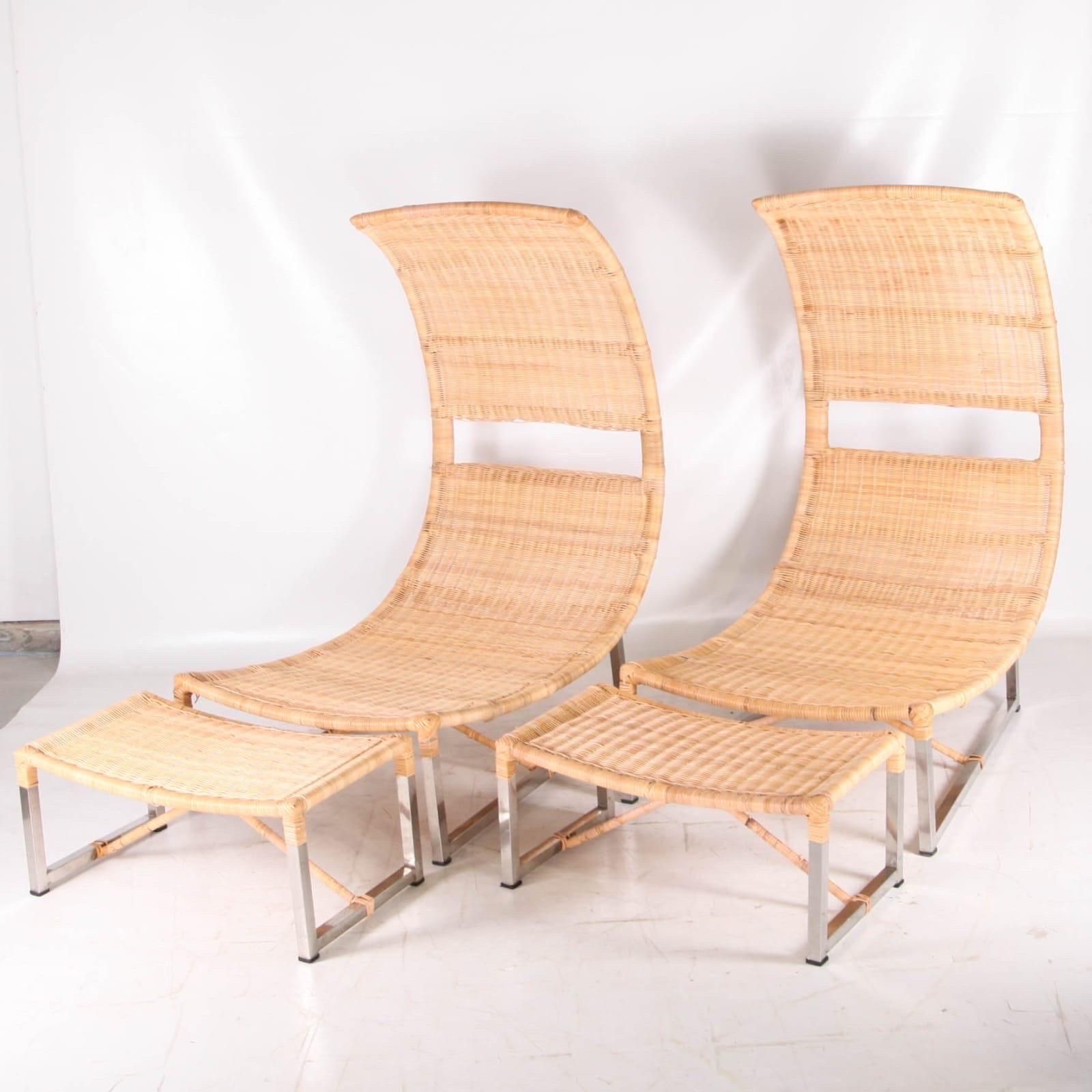 Large Rattan And Metal Chair And Ottoman photo 2045.0