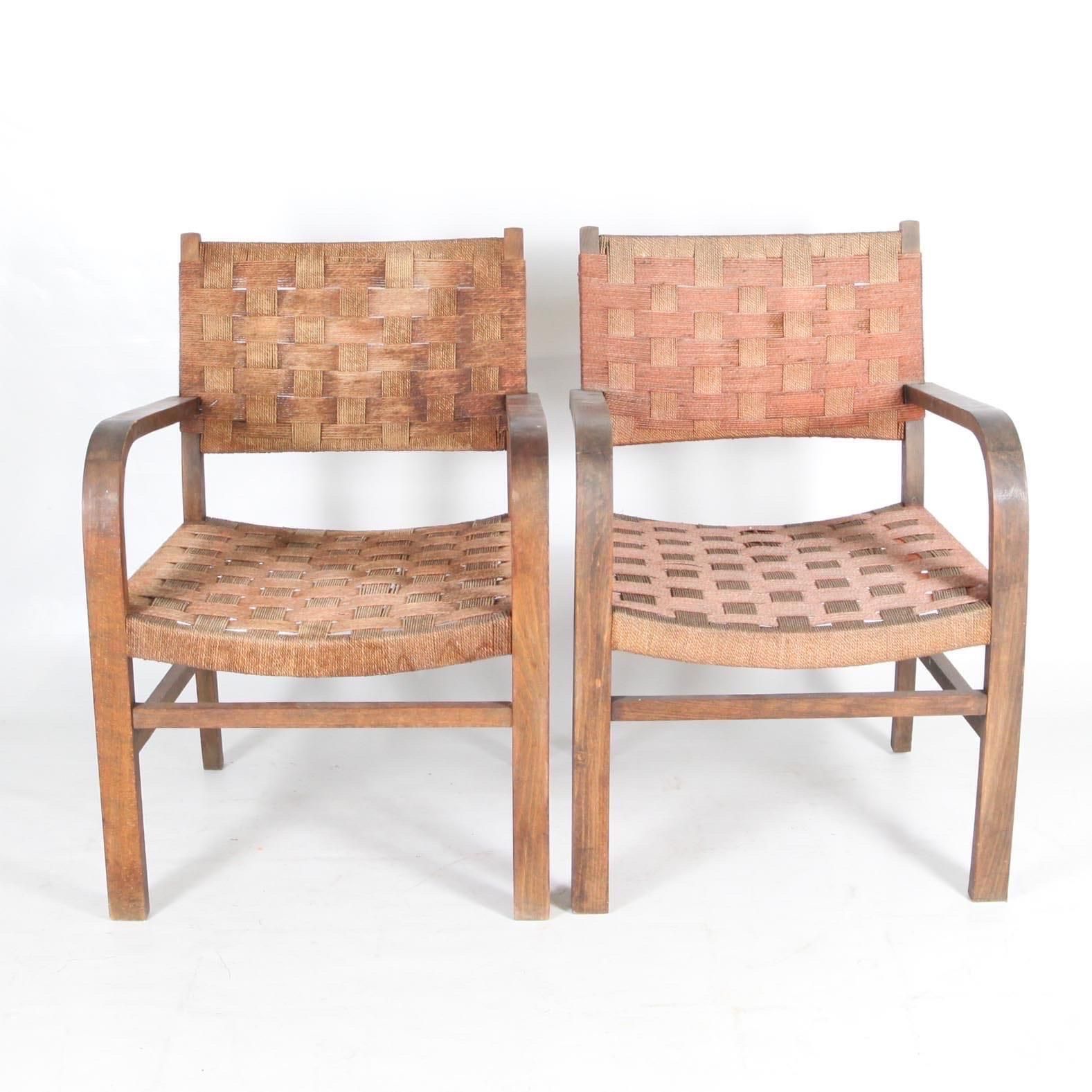 Pair Of Rope And Beech Wood Armchairs Circa 1960 photo furniture