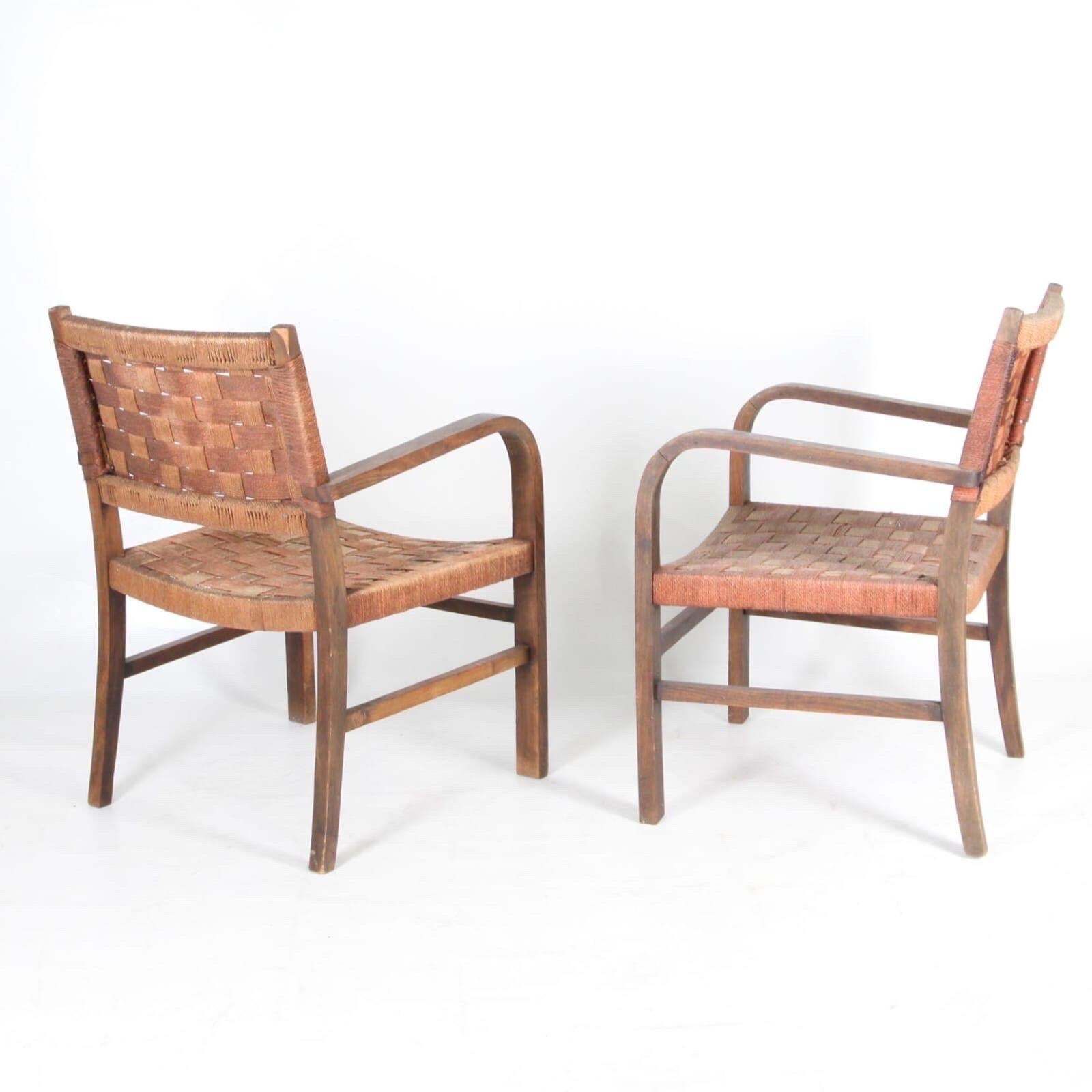 Pair Of Rope And Beech Wood Armchairs Circa 1960 photo vinterior