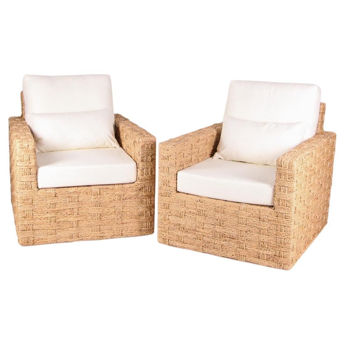 Paire Of Braided Seagrass Armchairs