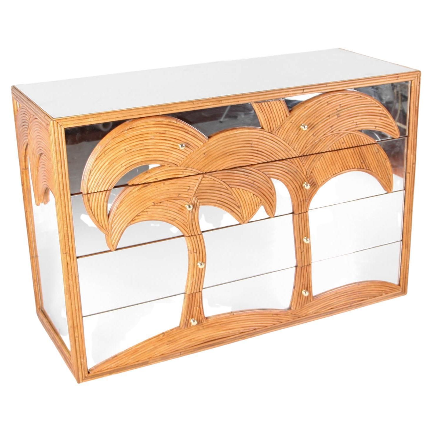 Rattan And Mirror Chest Of Drawers