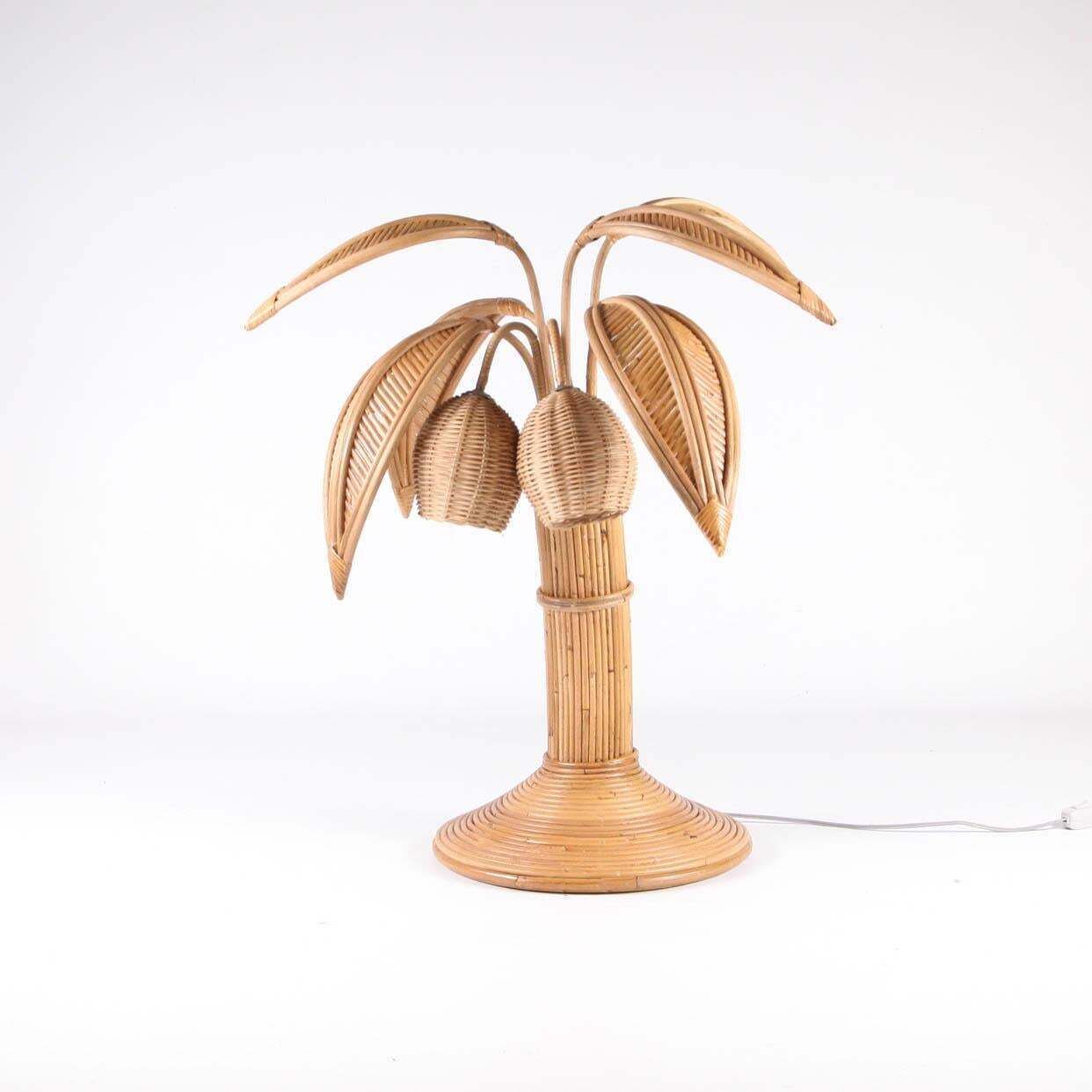 Rattan Coconut Tree / Palm Tree Table Lamp photo for sale