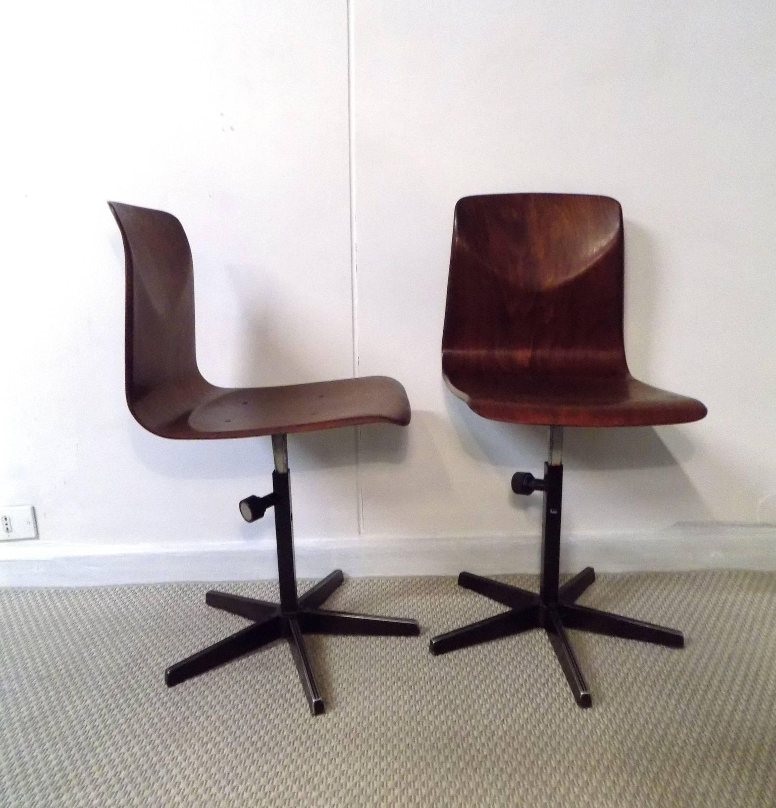 Pagholz Pair Of Metal And Bent Plywood German Industrial Chairs, 1970s photo for sale