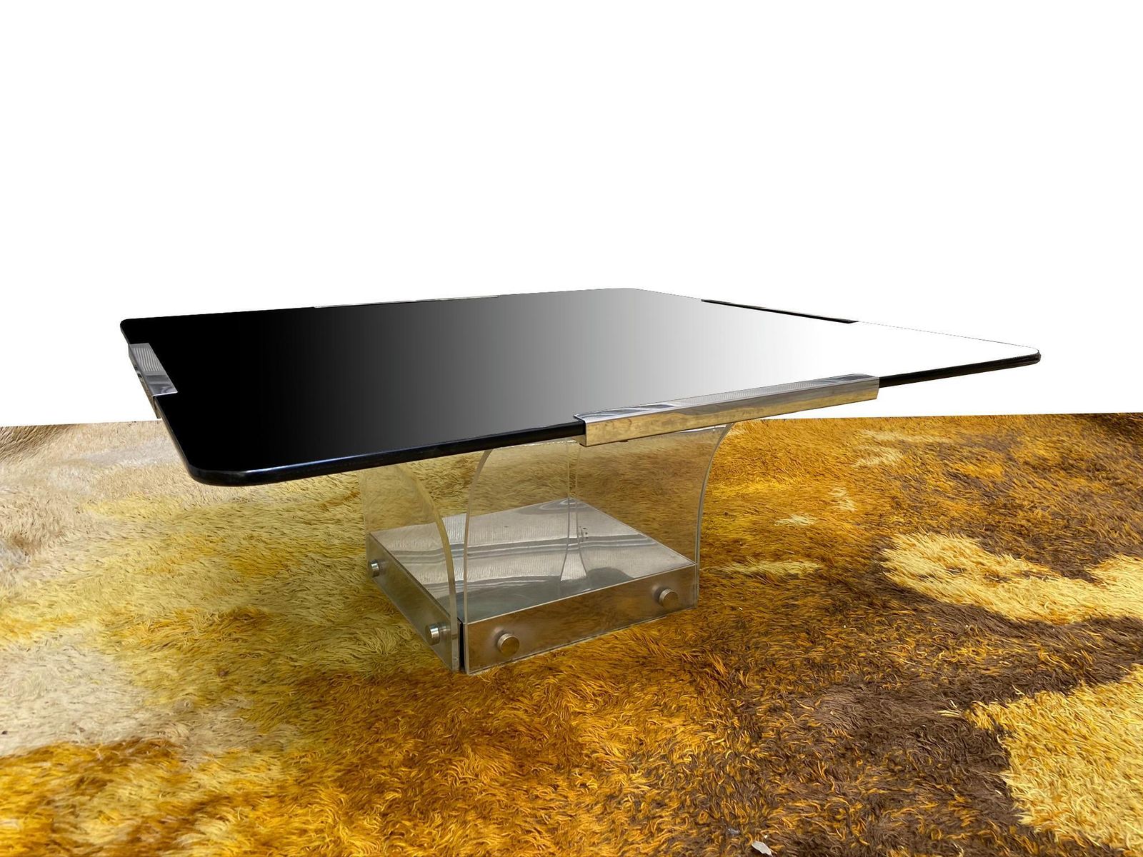 1970s Lucite And Glass Square Coffee Table Alessandro Albrizzi Style photo vinterior