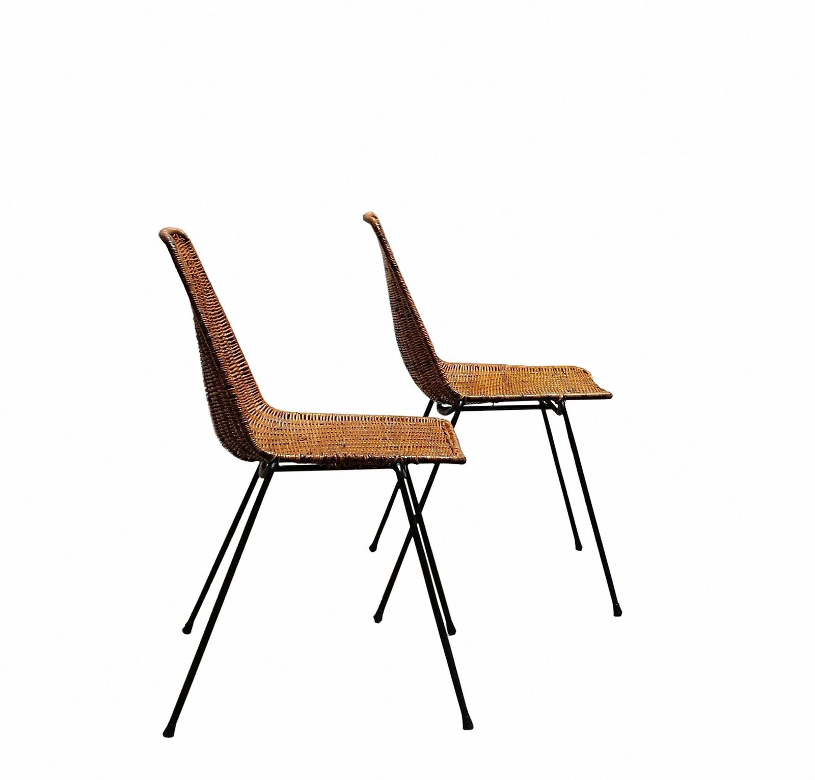 Gian Franco Legler  Pair Of Rattan And Metal "Basket" Chairs, 1950s photo 1109.0