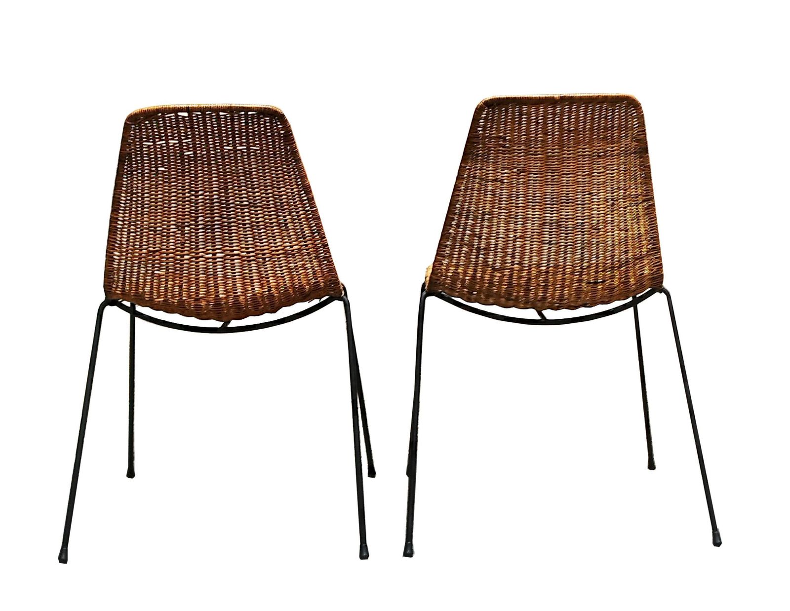 Gian Franco Legler  Pair Of Rattan And Metal "Basket" Chairs, 1950s photo vinterior
