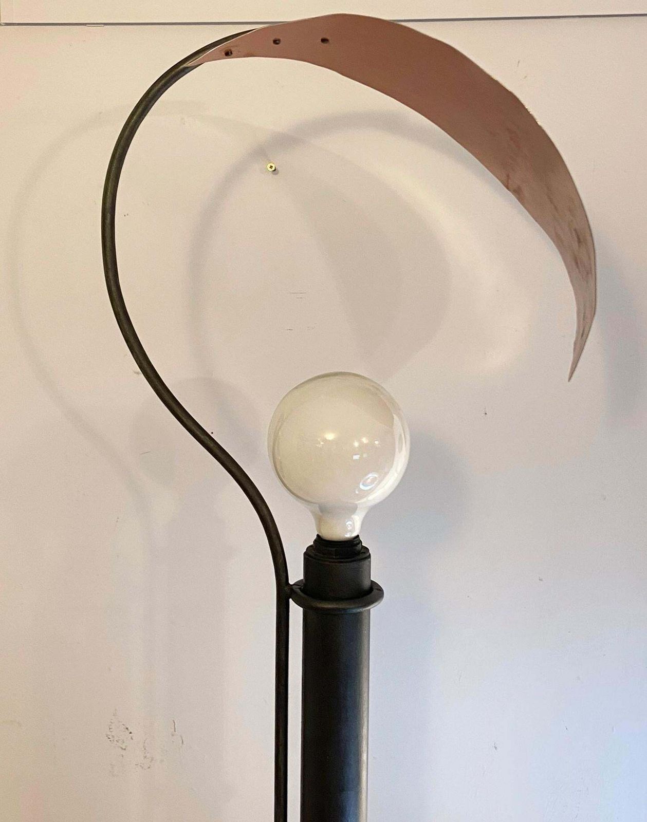 Floor Lamp In Black Painted Metal And Large Copper Leaf, Italy, 1980s photo 426.0