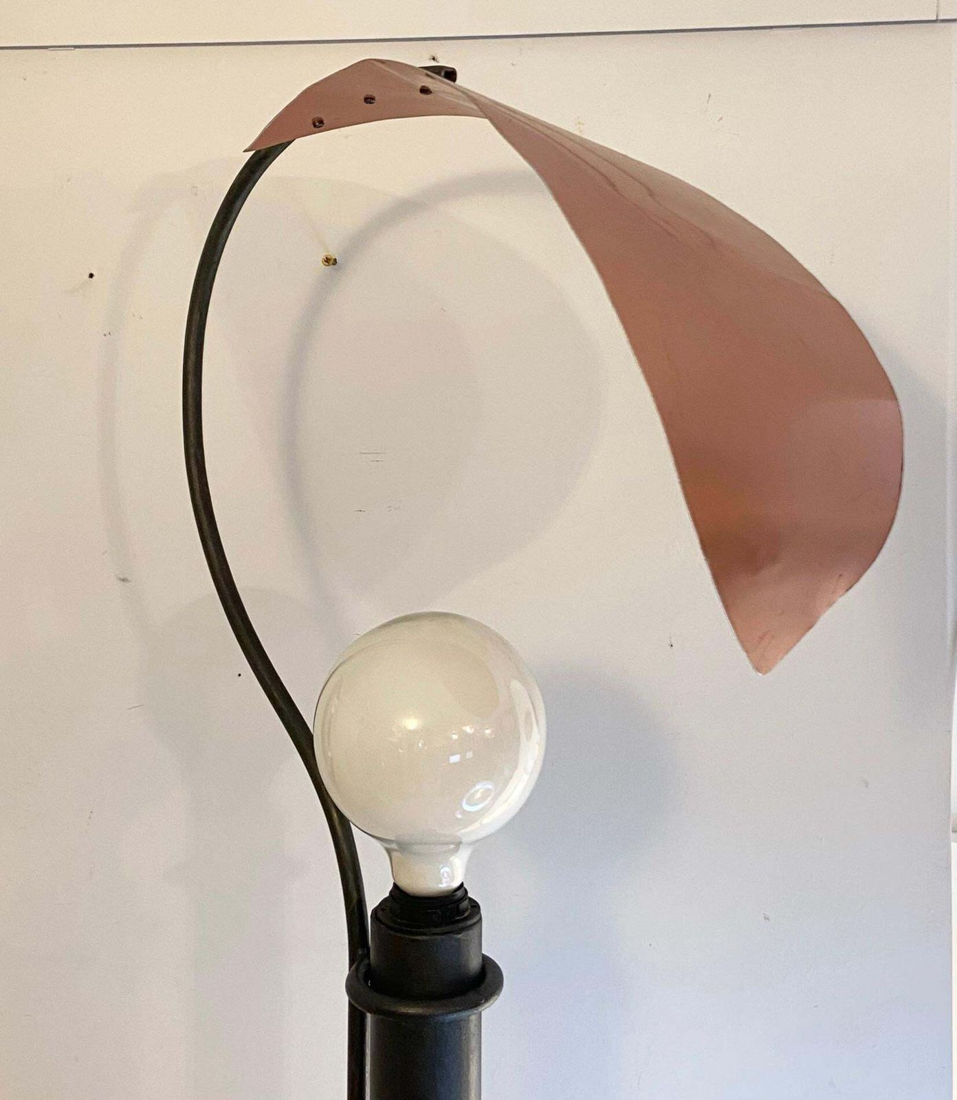 Floor Lamp In Black Painted Metal And Large Copper Leaf, Italy, 1980s photo vintage