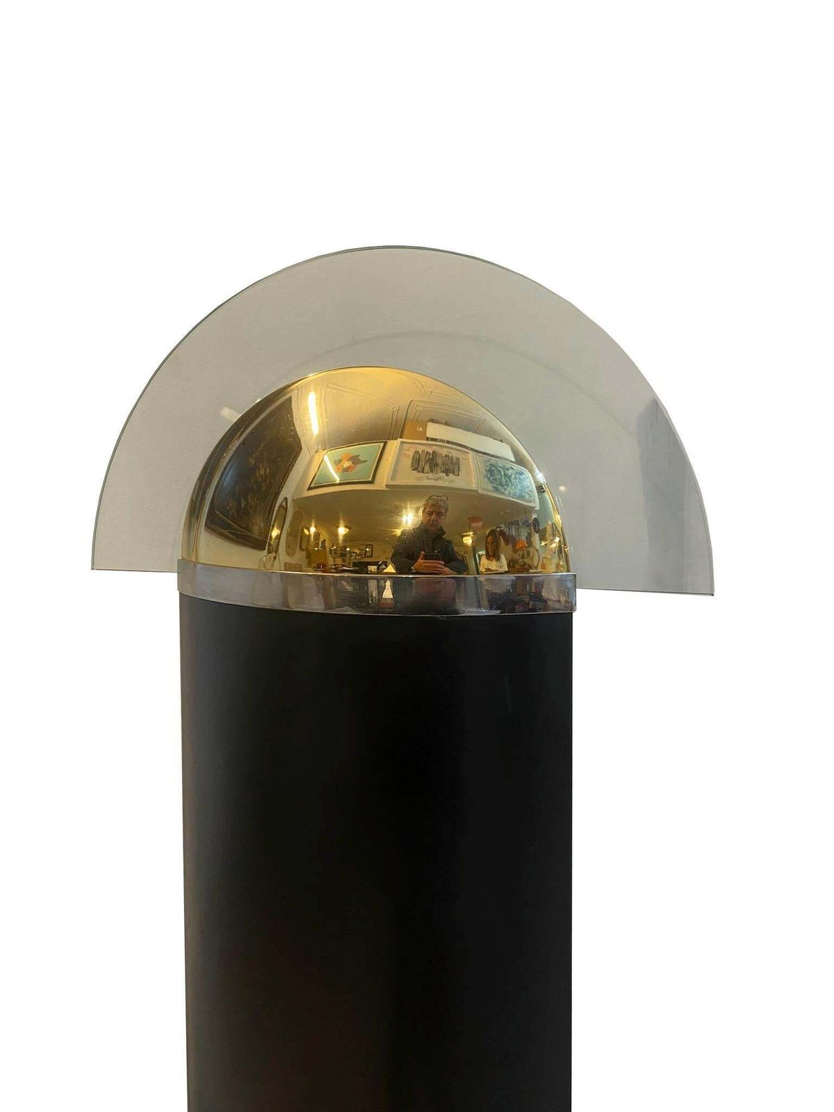 Leather, Brass And Glass Halogen Floor Lamp, Italy, 1980 photo furniture