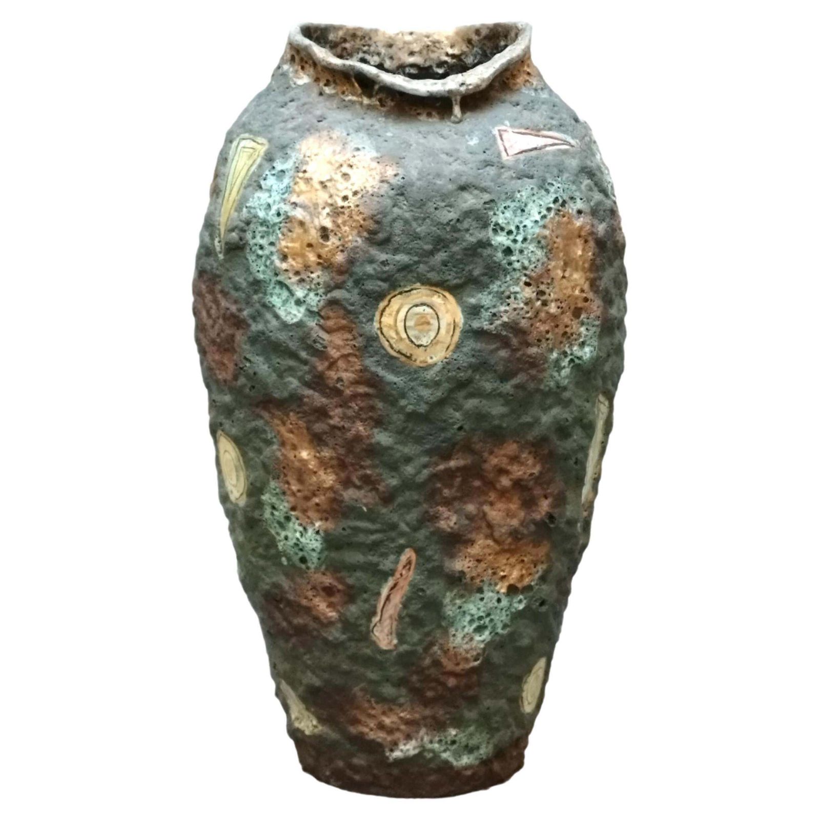 Italo Casini Large Volcanic Lava Glaze Vase With Colourful, Italy, 1960s