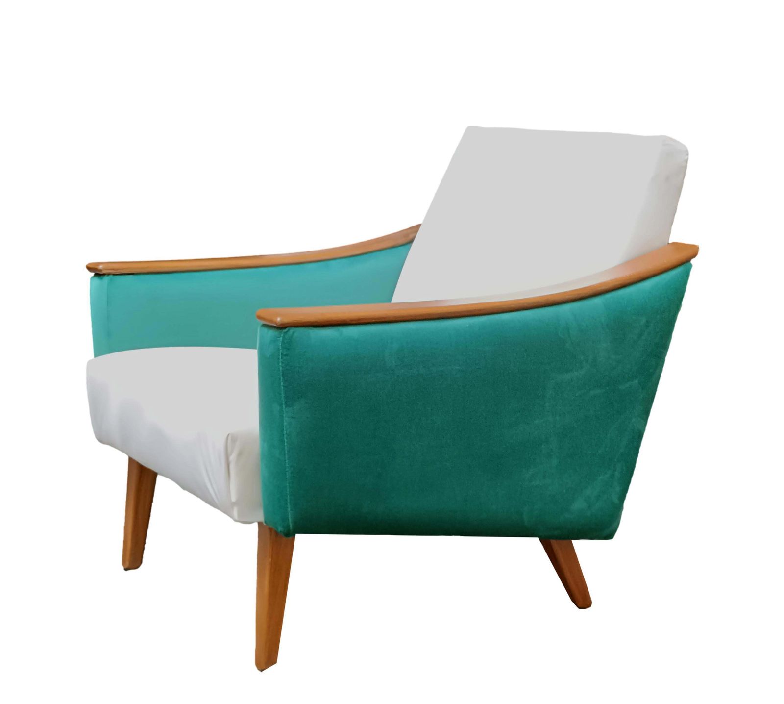 Gio' Ponti Style Sinuous Armchair In White And Green Fabric, Italy 1960s photo furniture