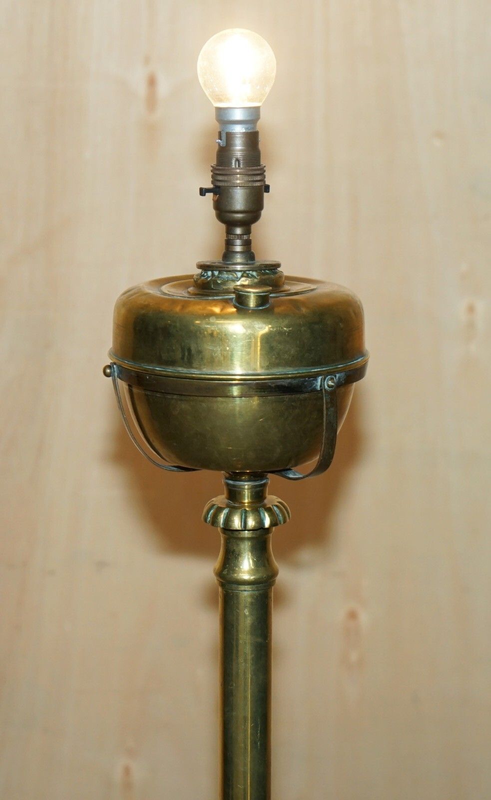 Military Interest Antique Victorian Floor Standing Electric Converted Oil Lamp photo for sale