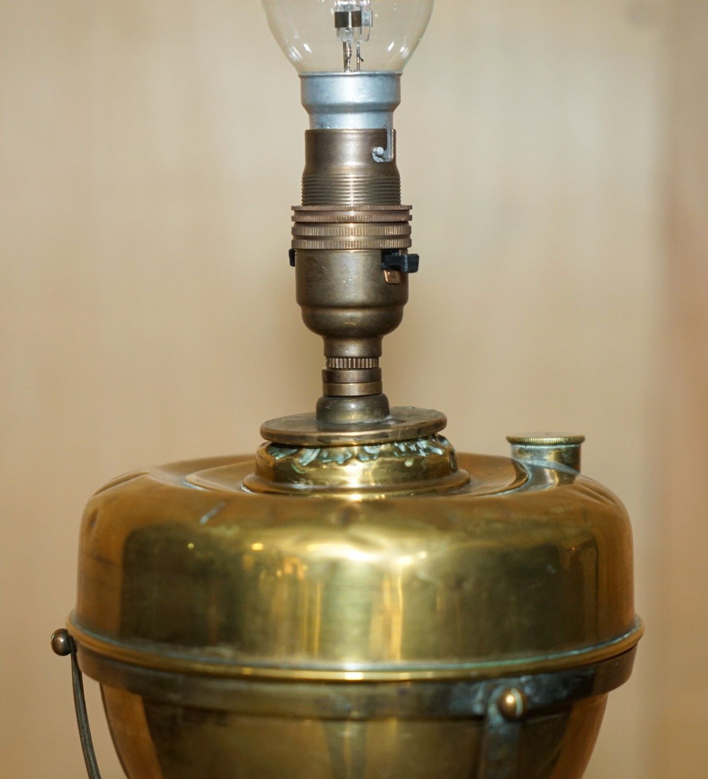 Military Interest Antique Victorian Floor Standing Electric Converted Oil Lamp photo vintage