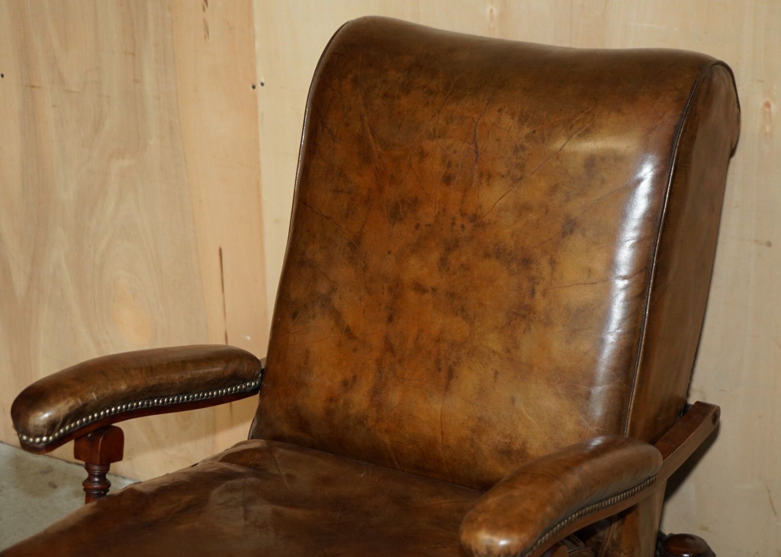 Fully Adjustable Restored Antique Victorian Brown Leather Metamorphic Armchair photo Furniture