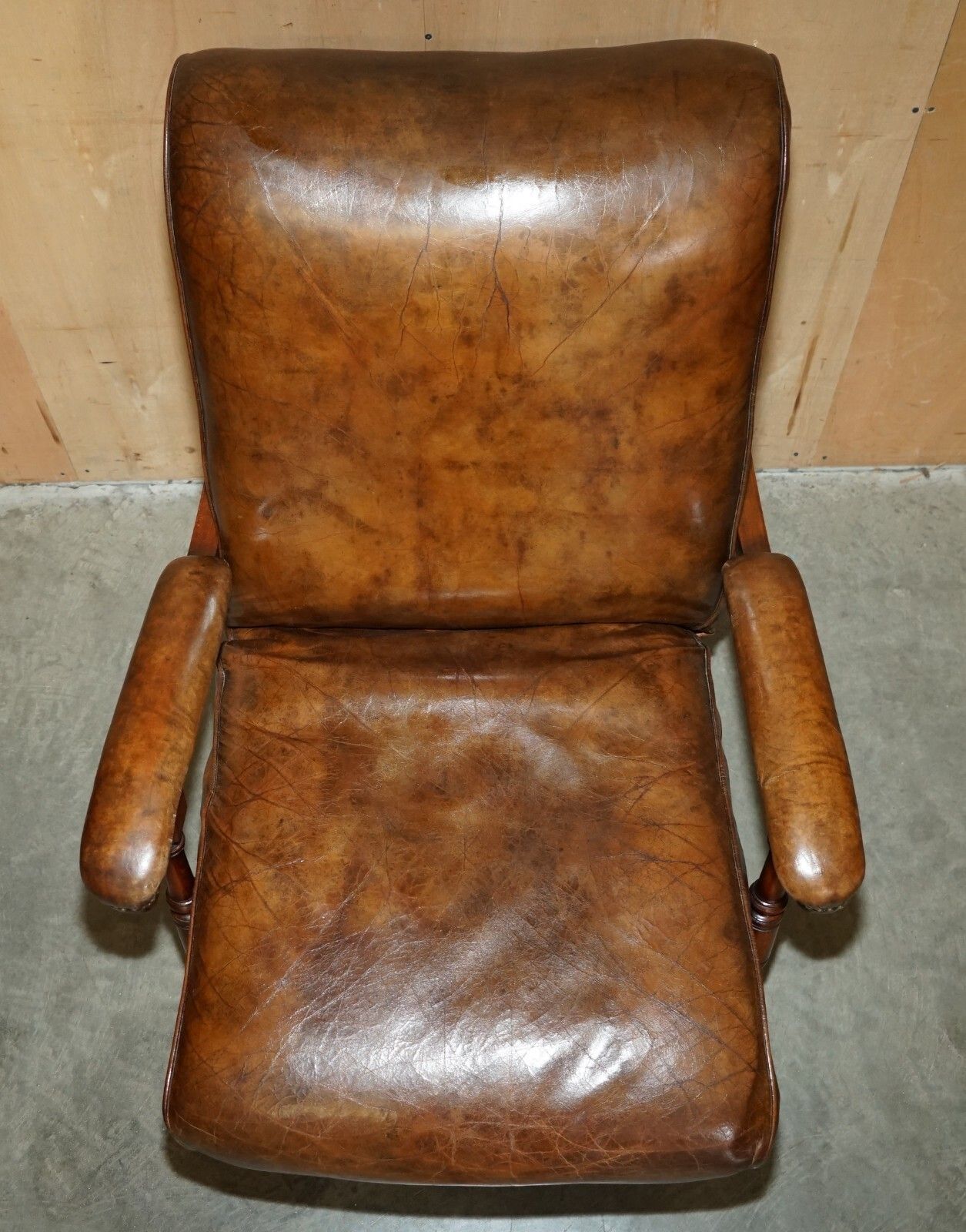 Fully Adjustable Restored Antique Victorian Brown Leather Metamorphic Armchair photo 6950.0