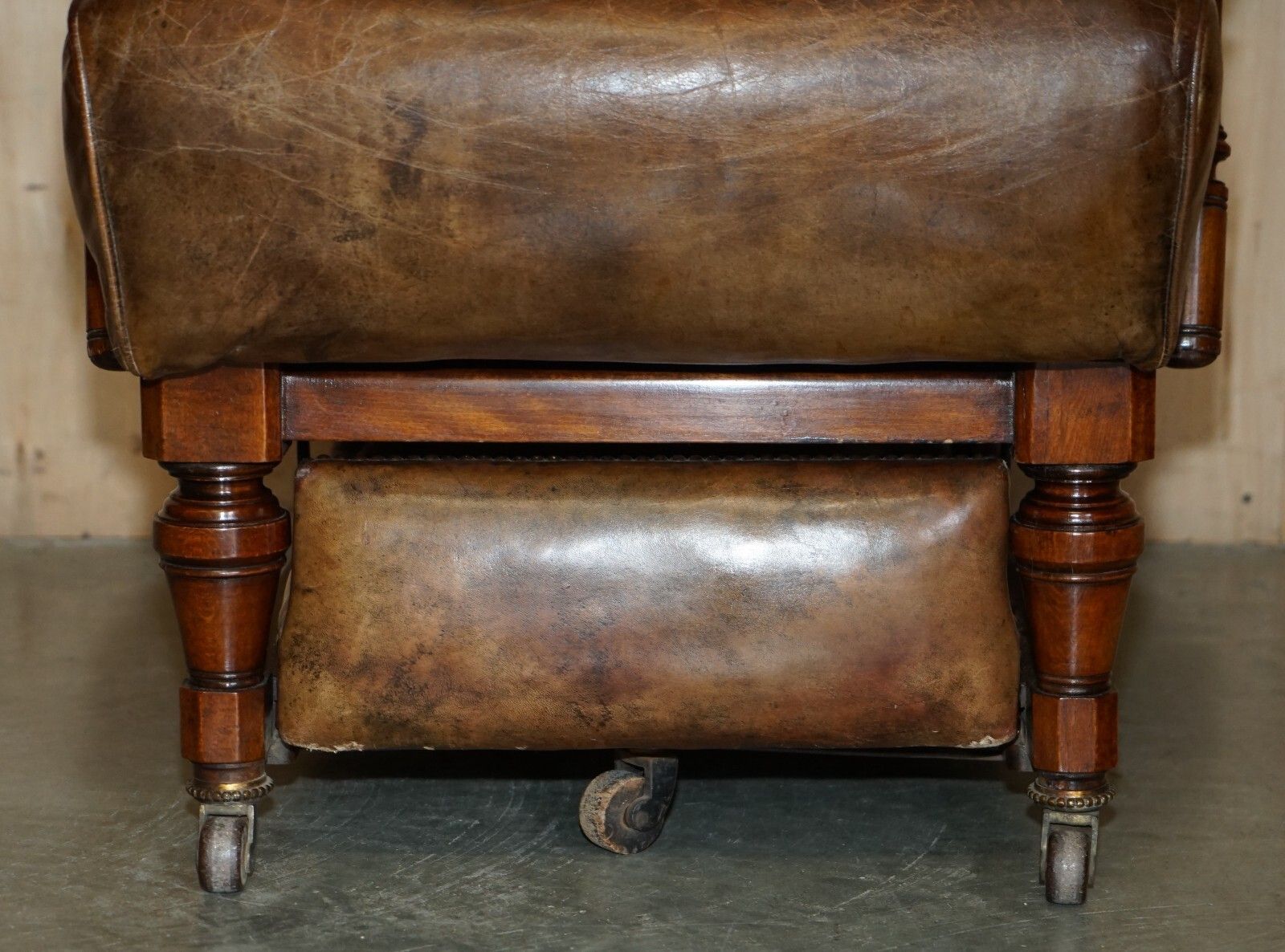 Fully Adjustable Restored Antique Victorian Brown Leather Metamorphic Armchair photo vintage